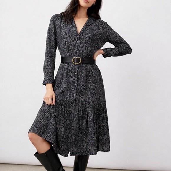 Rails Dresses & Skirts - Rails Beatrice Charcoal Abstract Animal Button Front Long‎ Sleeve Shirt Dress S